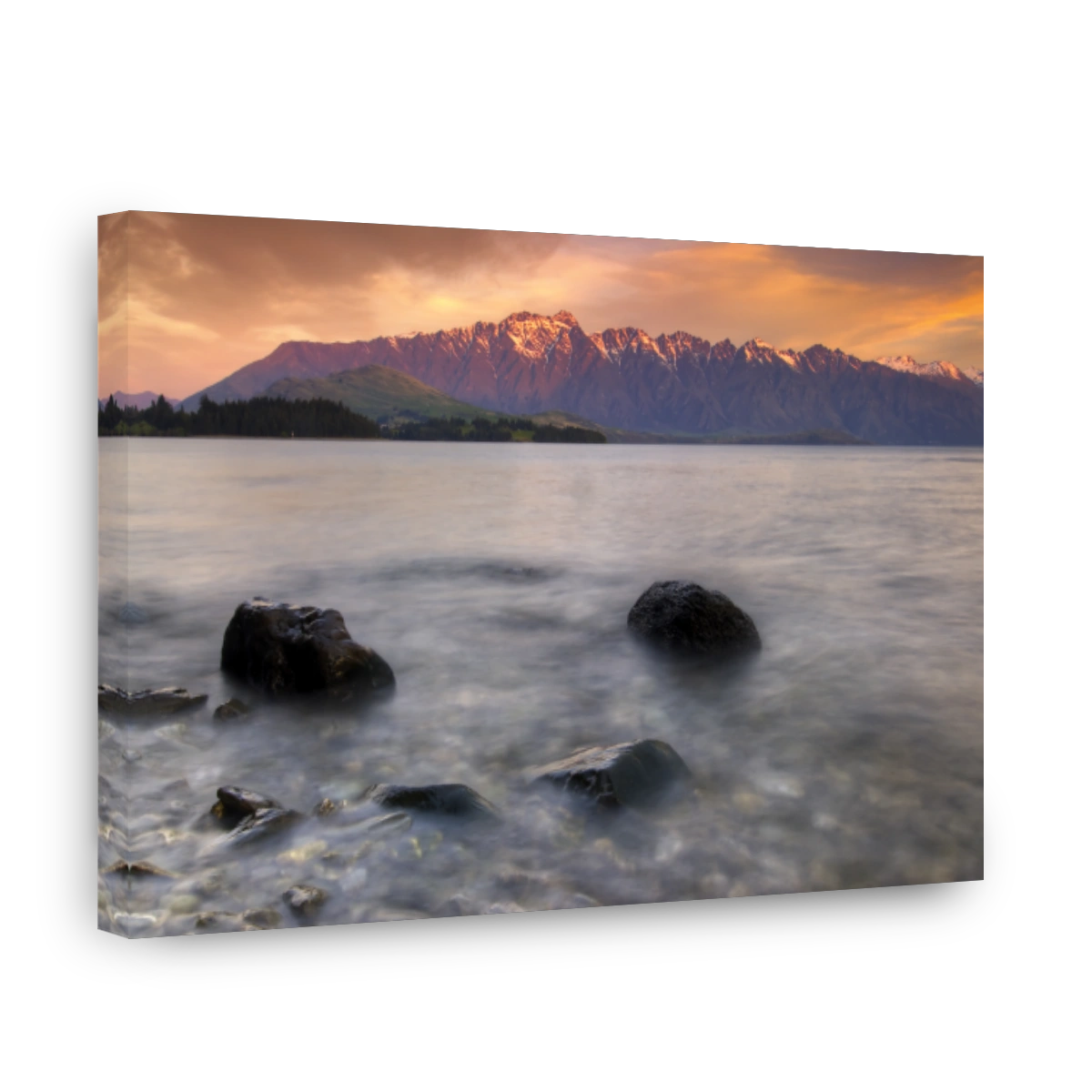 Serene mountain range at sunset over Lake Wakatipu