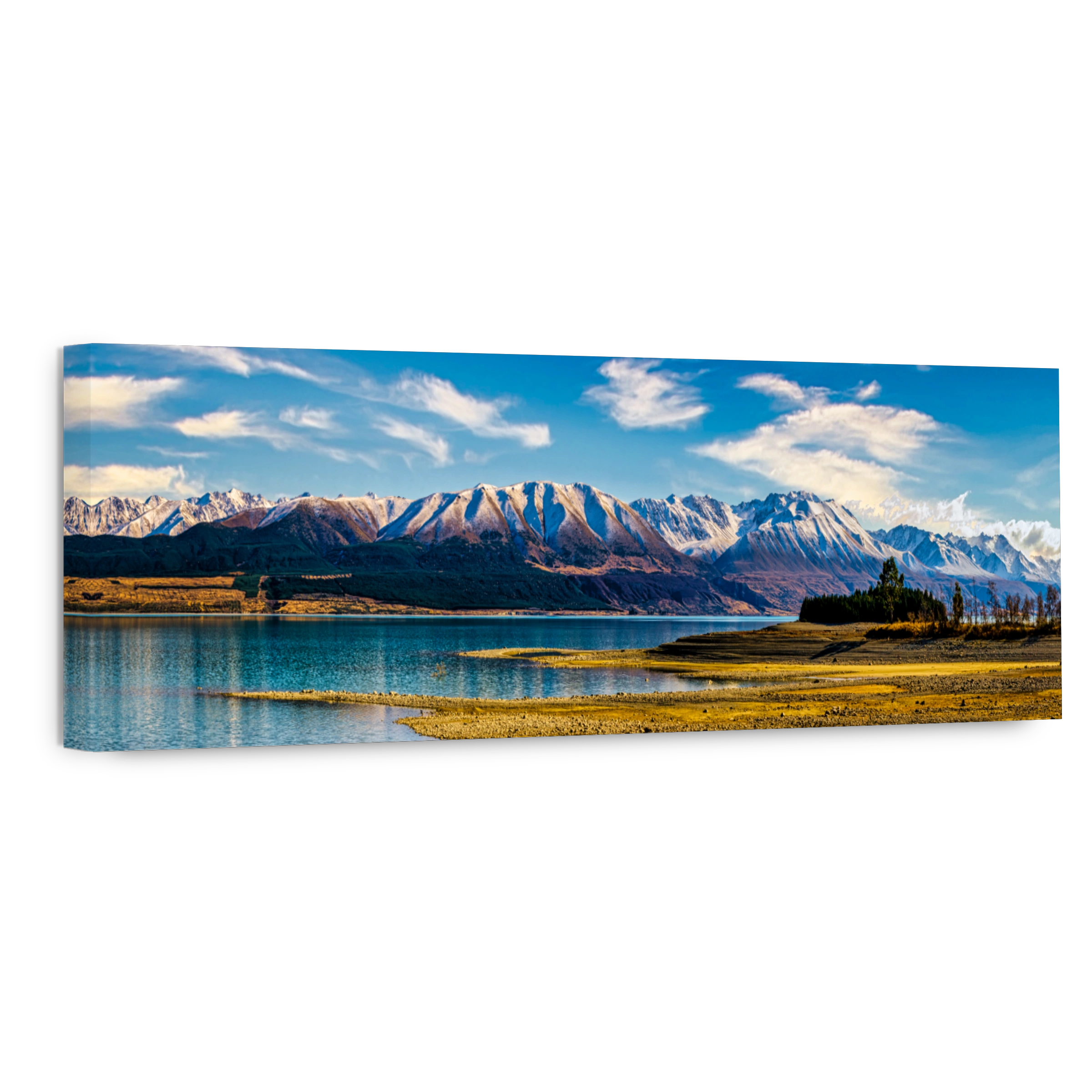 Serene Alpine Lake Landscape with Snowcapped Mountains