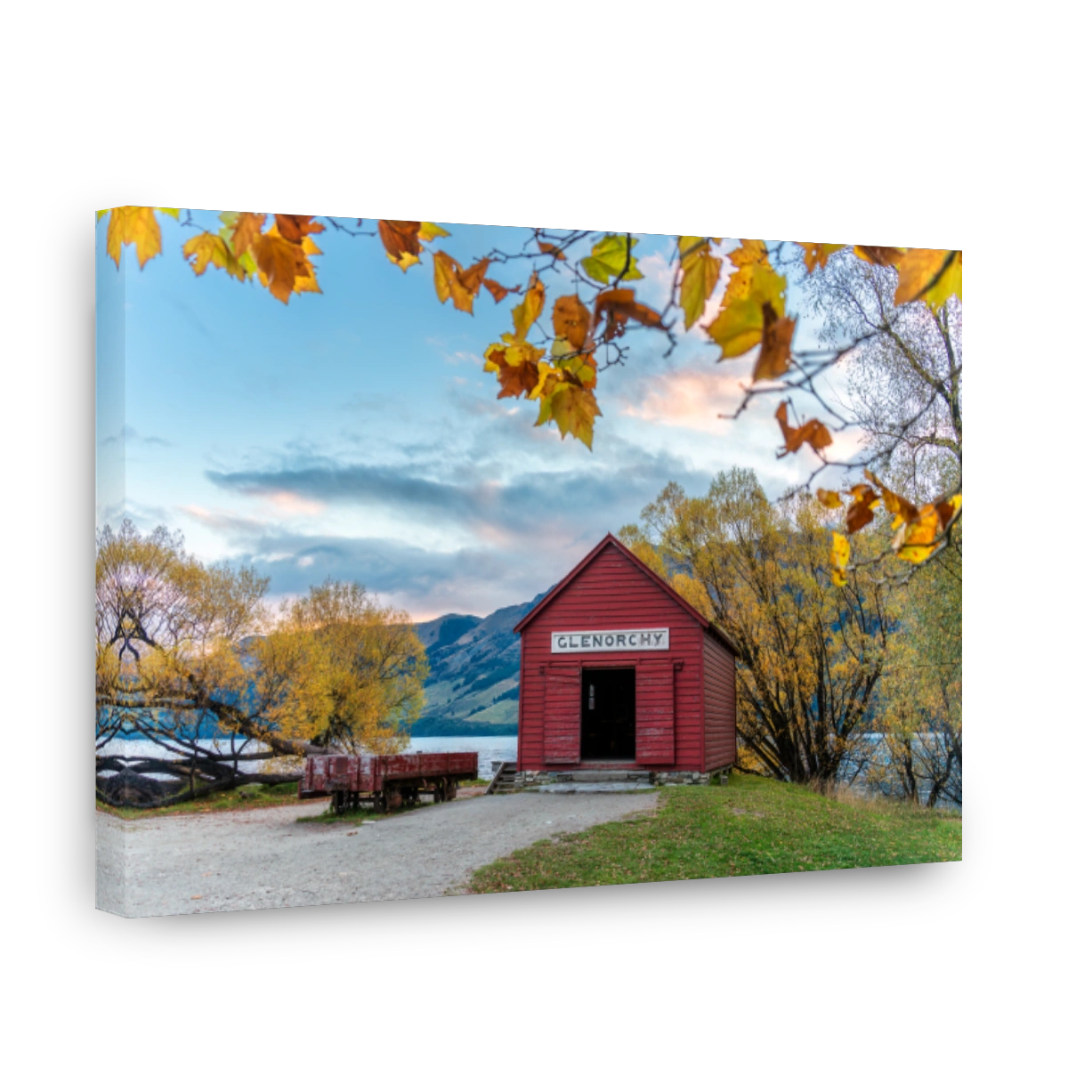 Glenorchy boat shed by Lake Wakatipu in autumn