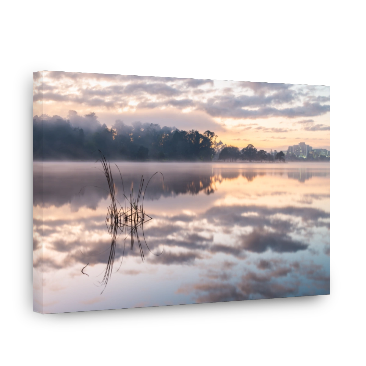 Tranquil Lake Sunrise with Fog