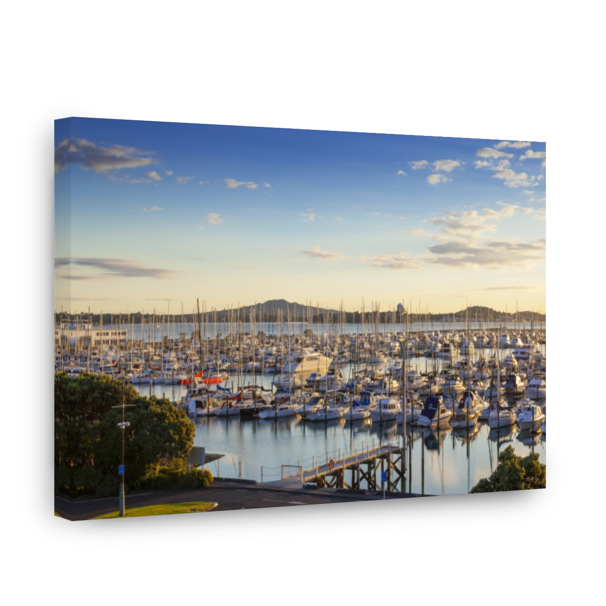 Serene Yacht Marina with Mount Rangitoto at Sunrise