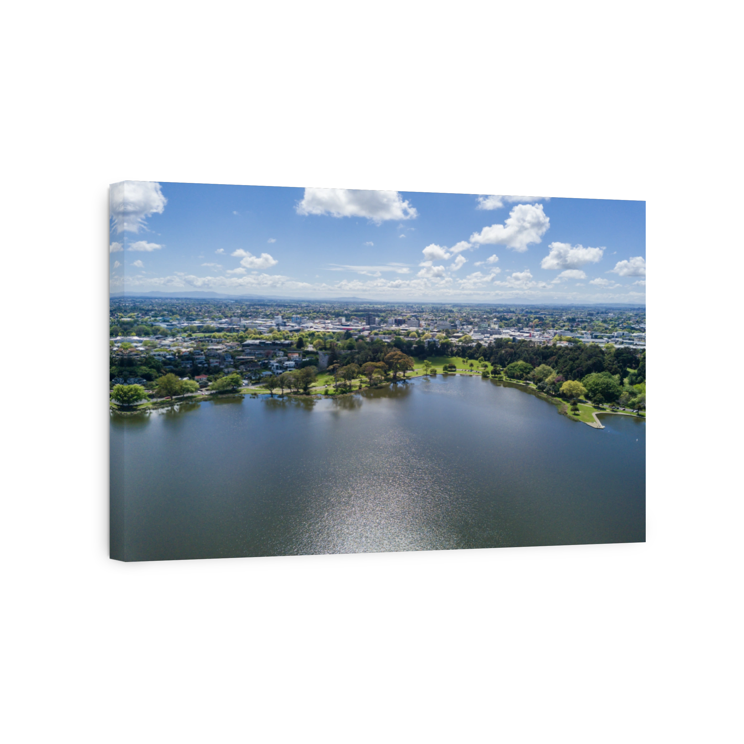 Panoramic aerial view of Lake Rotoroa in Hamilton City