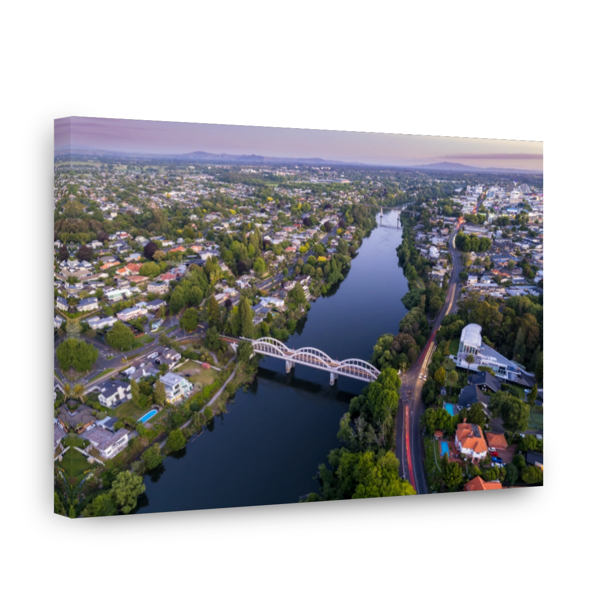 Aerial view of Hamilton City at sunset