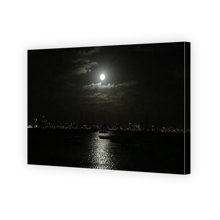 Night Cityscape and Harbour Reflection reflecting onto Port Phillip Bay  from Williamstown Melbourne Victoria Australia
