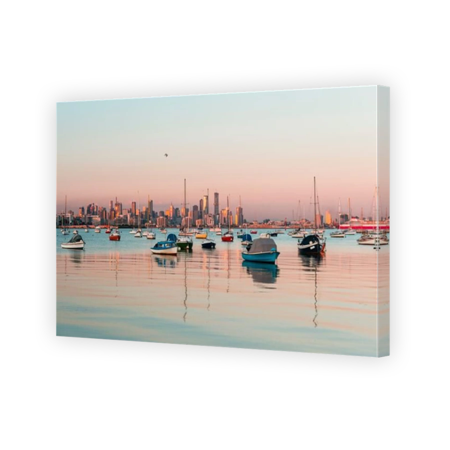Serene Melbourne cityscape viewed from Williamstown harbour