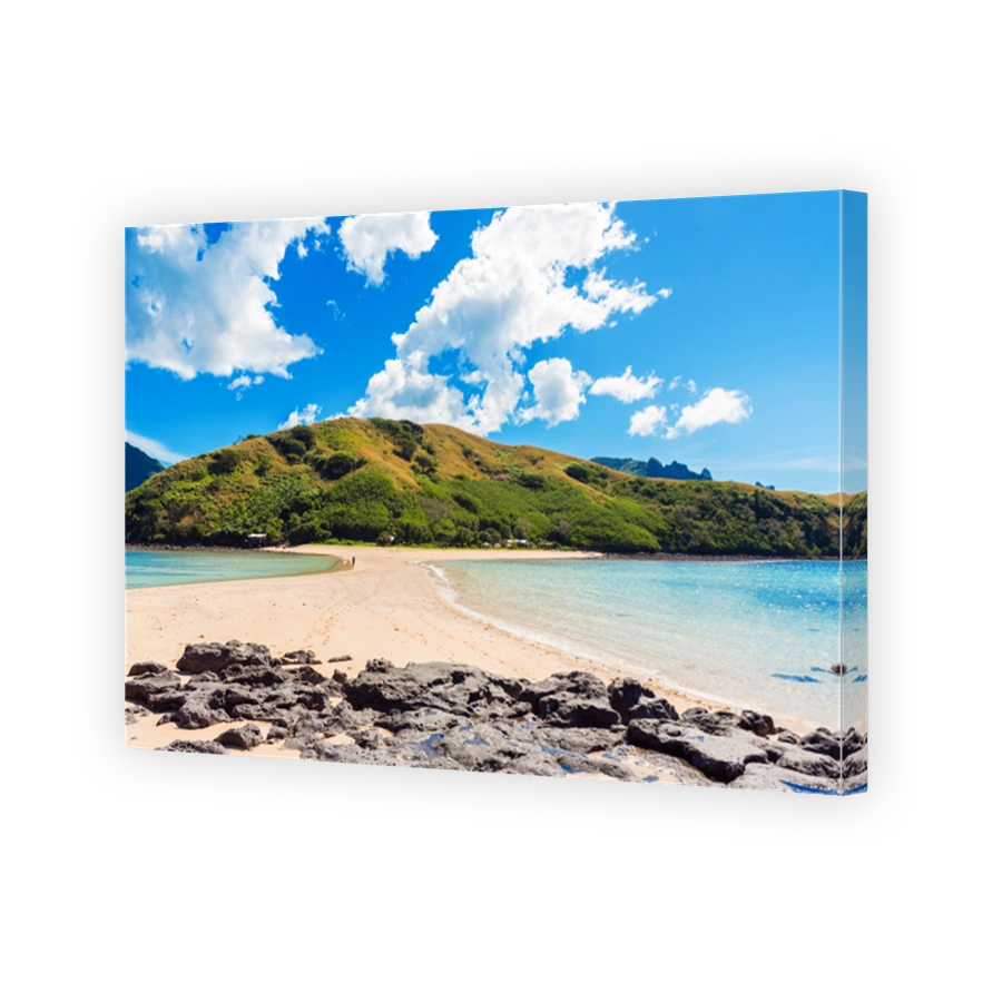 View of the sandy beach of the island, Fiji.