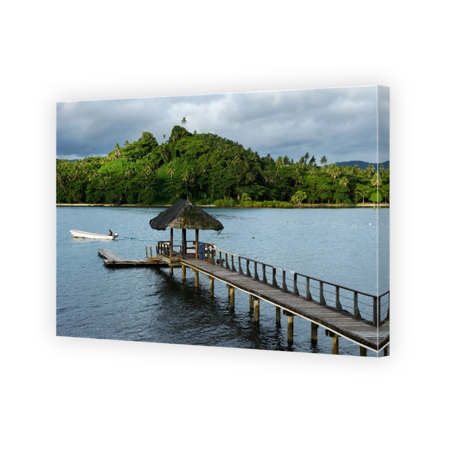 Wooden pier at Savusavu harbor, Vanua Levu island, Fiji
