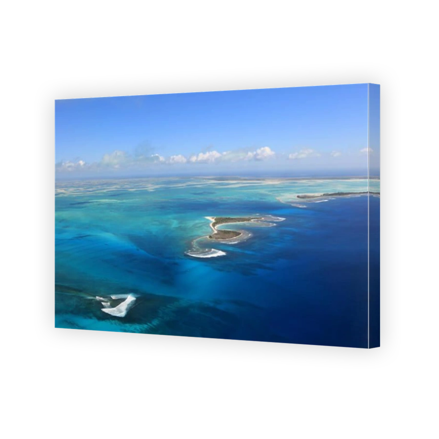 Aerial view of Cook Islet in the mouth of lagoon of Christmas Island (Kiritimati), Kiribati