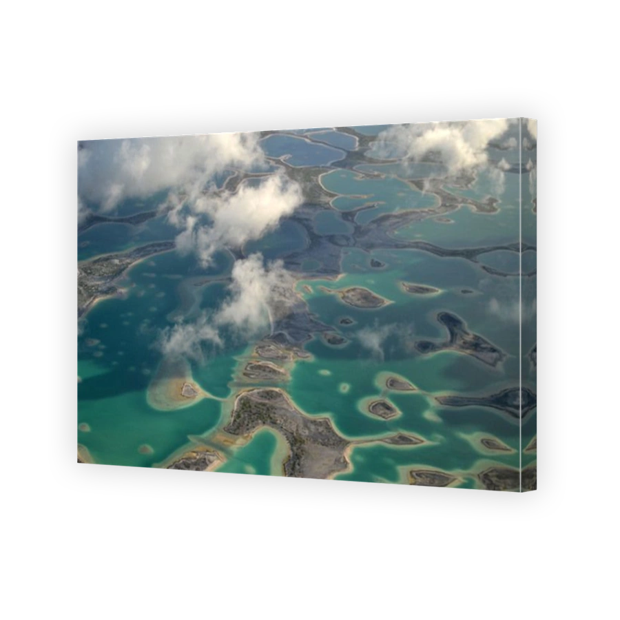 Aerial view of hypersaline lakes in Christmas Island (Kiritimati), Kiribati