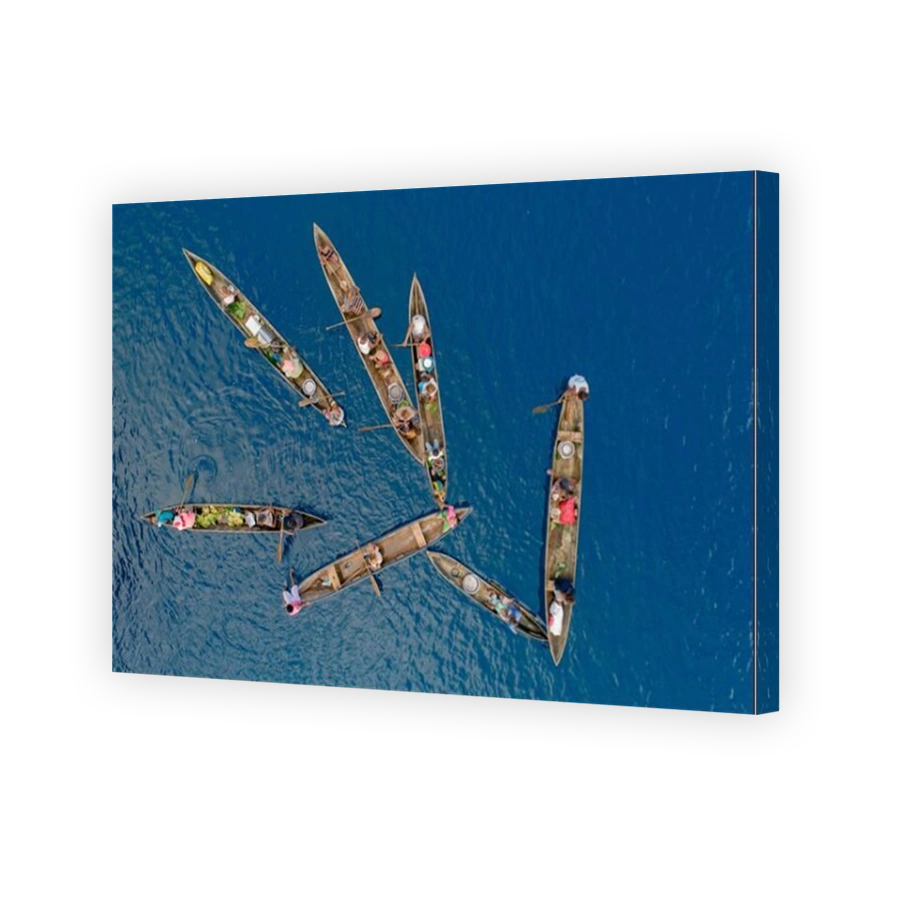 Aerial view of canoes on Mbanika Island, Solomon Islands