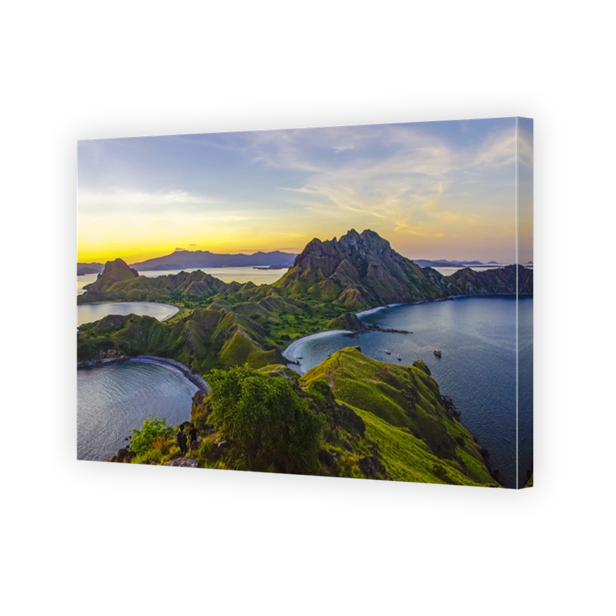 Panoramic view of majestic Padar Island during magnificent sunset.