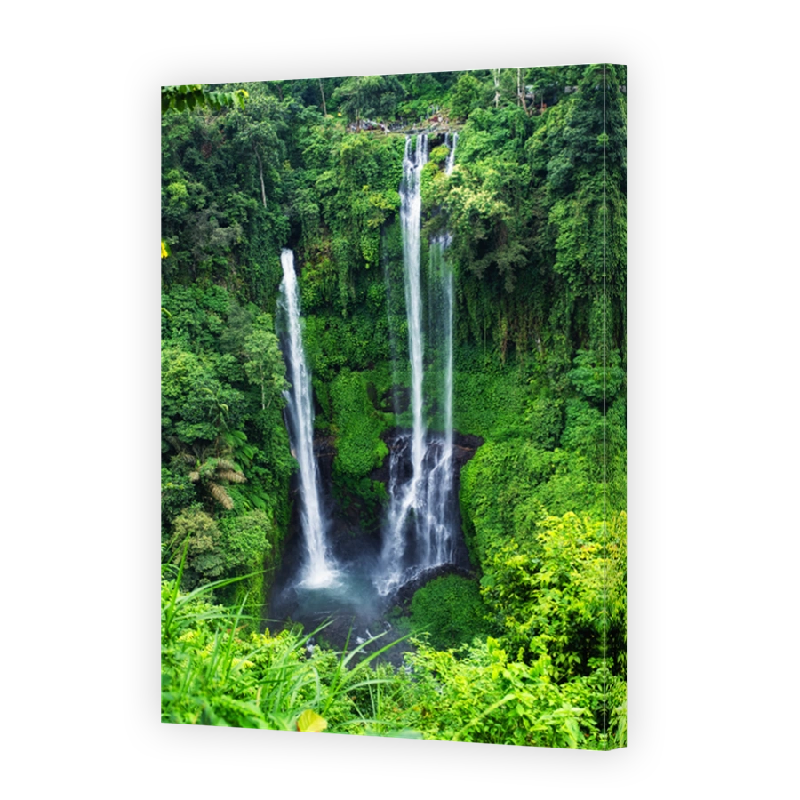 Sekumpul waterfall, Bali island, Indonesia. Natural tropical landscape at the summer time. High waterfall and forest Mountains and canyon. Travel - image