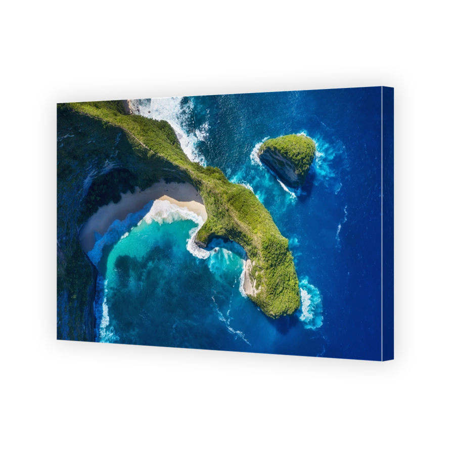 Aerial view at sea and rocks. Turquoise water background from top view. Summer seascape from air. Kelingking beach, Nusa Penida, Bali, Indonesia. Travel - image