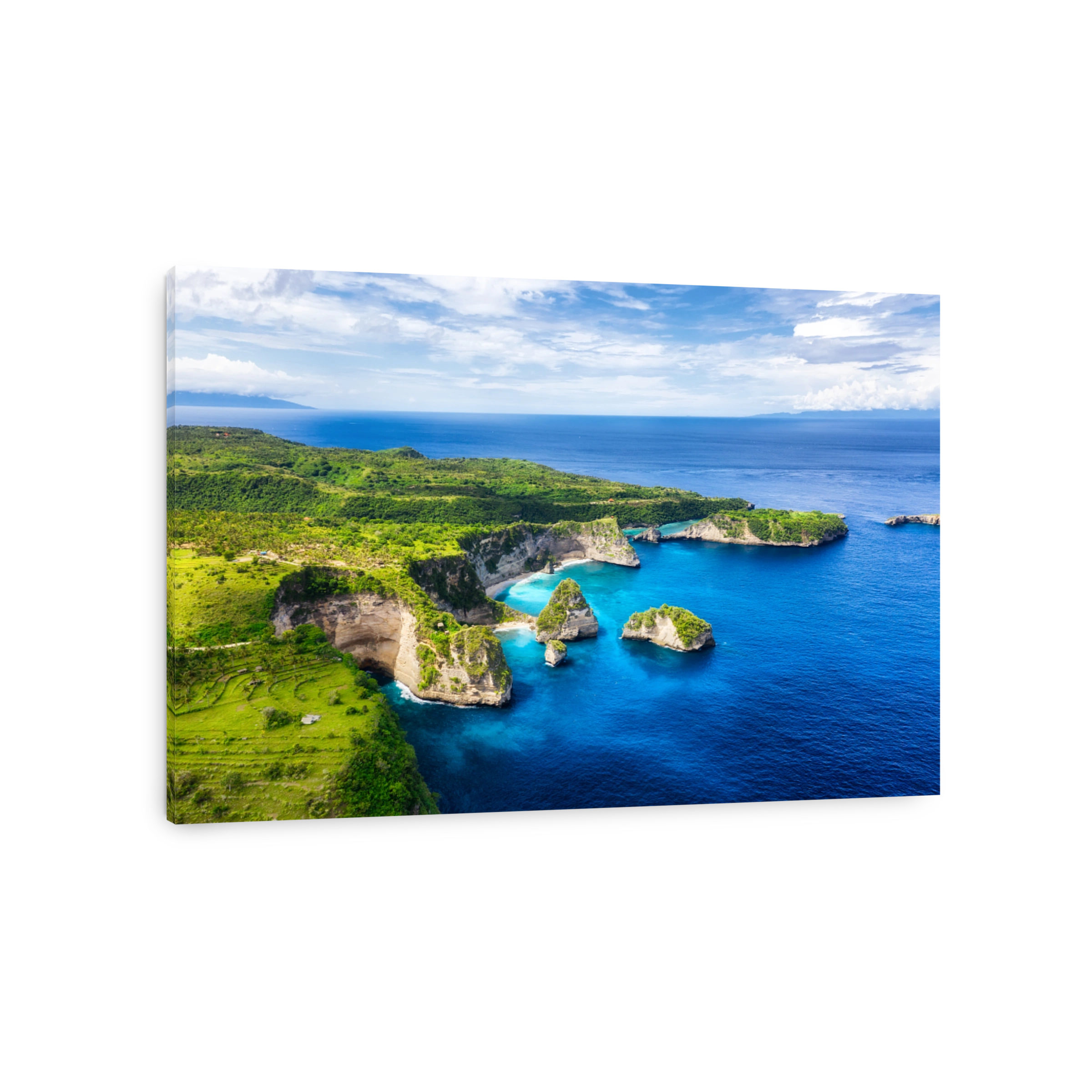 Aerial view at sea and rocks. Turquoise water background from top view. Summer seascape from air. Atuh beach, Nusa Penida, Bali, Indonesia. Travel - image