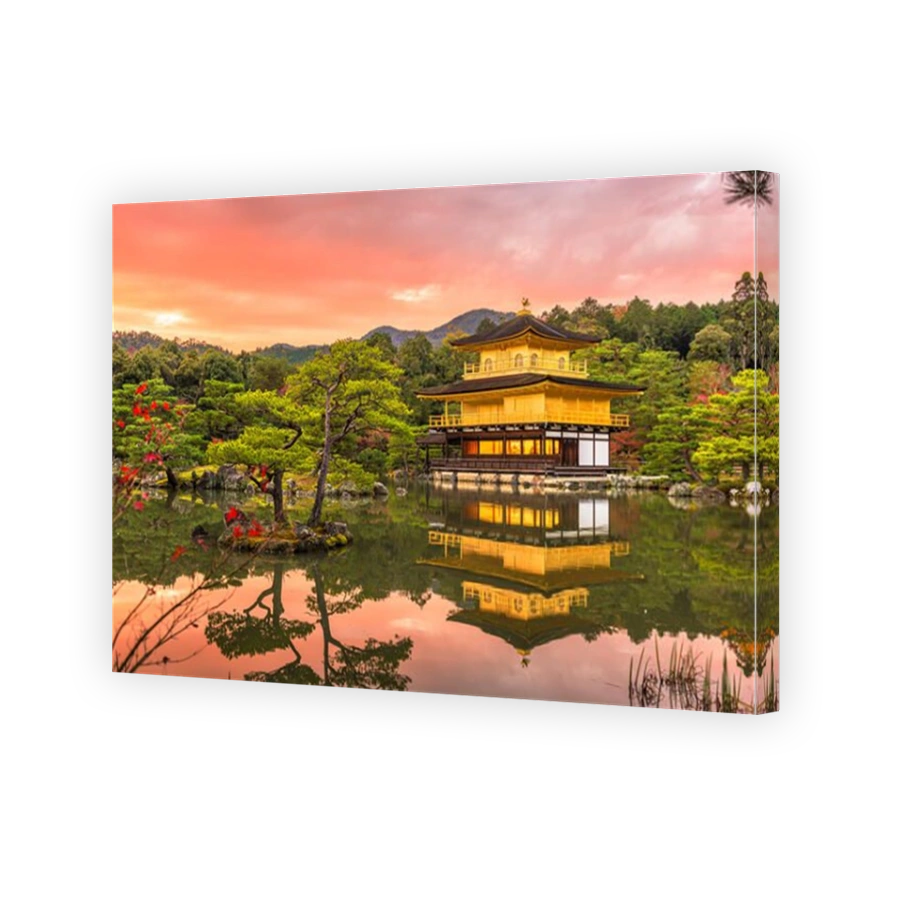 Kinkakuji Temple in Kyoto, Japan at dusk.