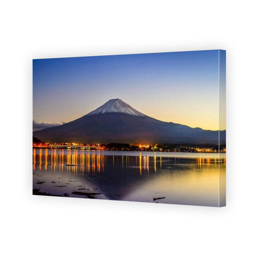 Mt. Fuji, Japan viewed from Lake Kawaguchi at dusk.