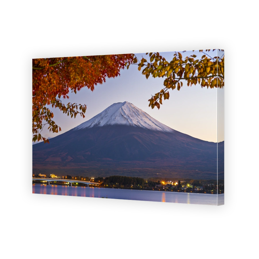 Wide shot of Mount Fuji at dawn
