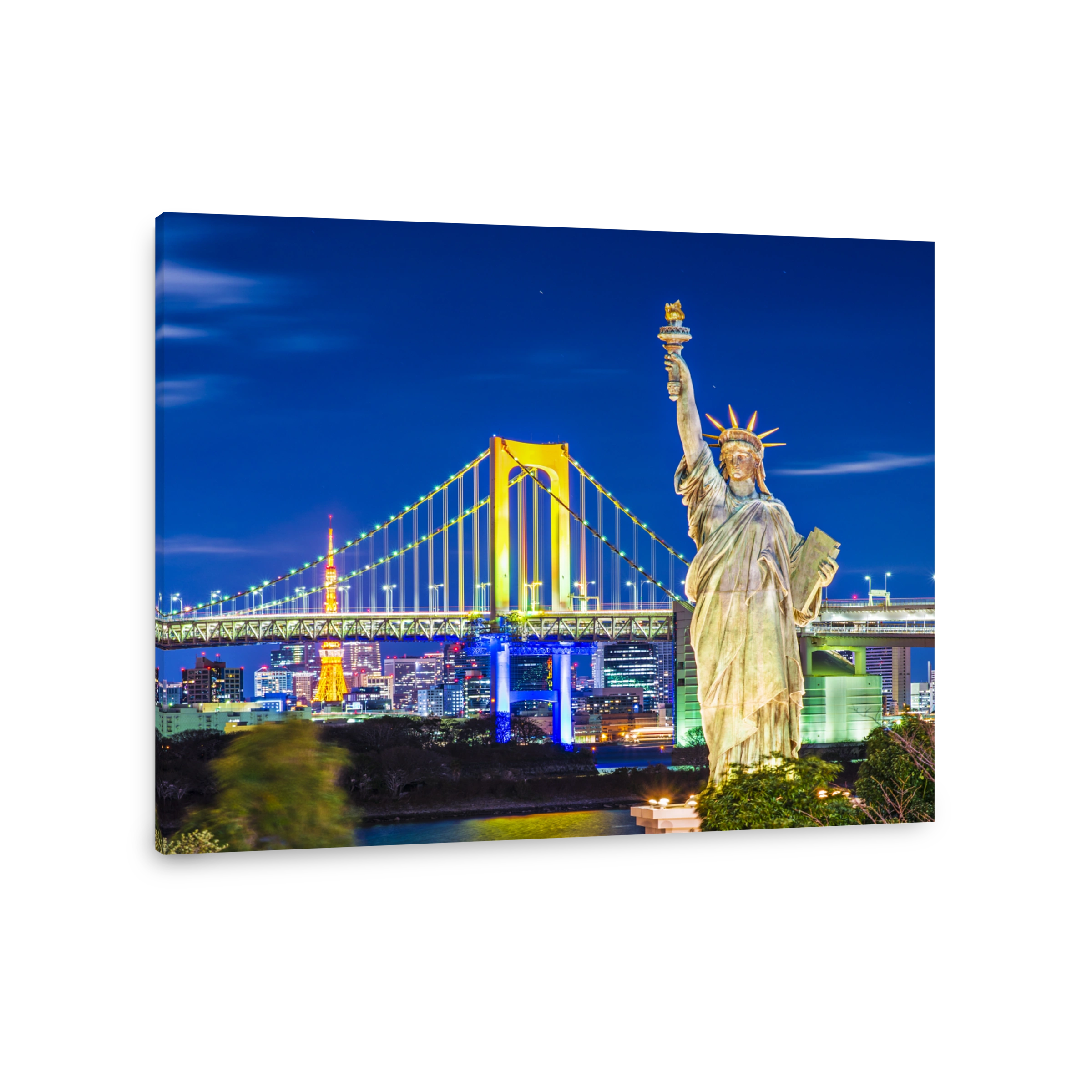 Statue of Liberty with the New York City skyline at night