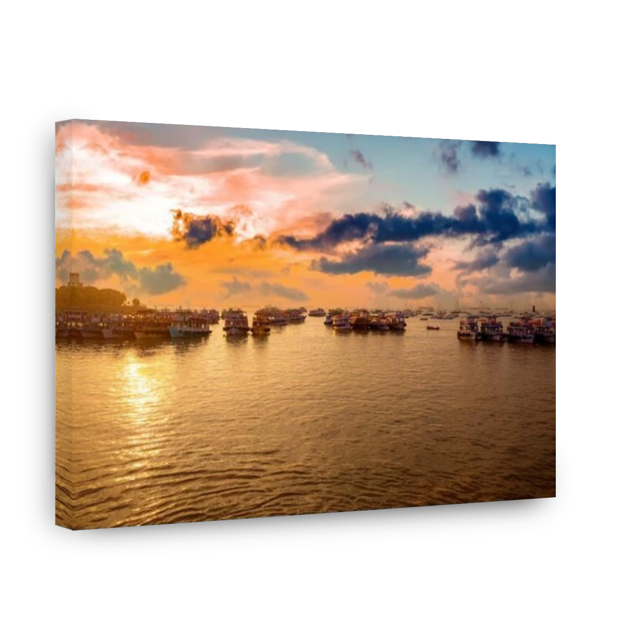 Boats on Mumbai water at dawn. Colaba region of Mumbai, Maharashtra, India.