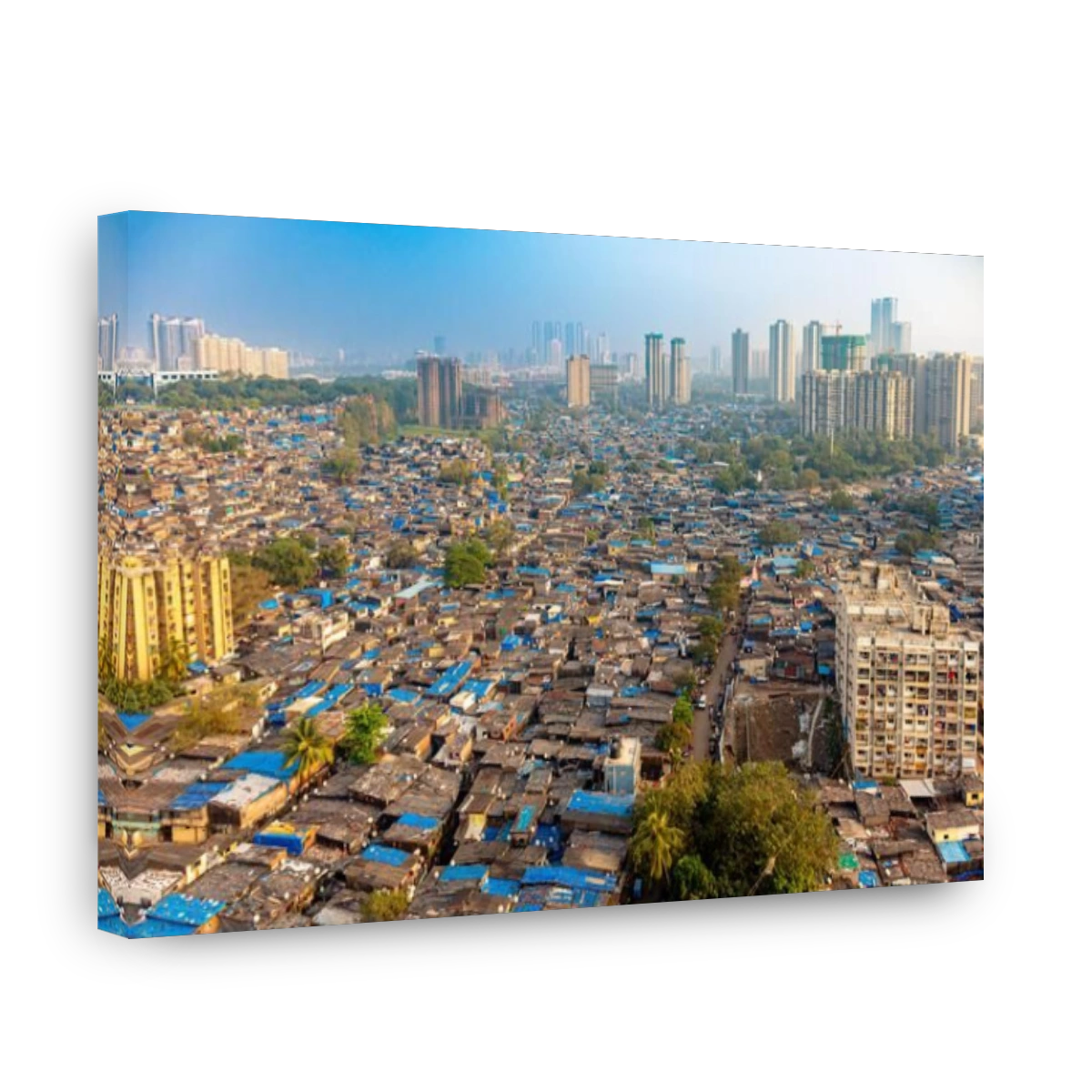 An aerial view of modern buildings and houses in Mumbai, India