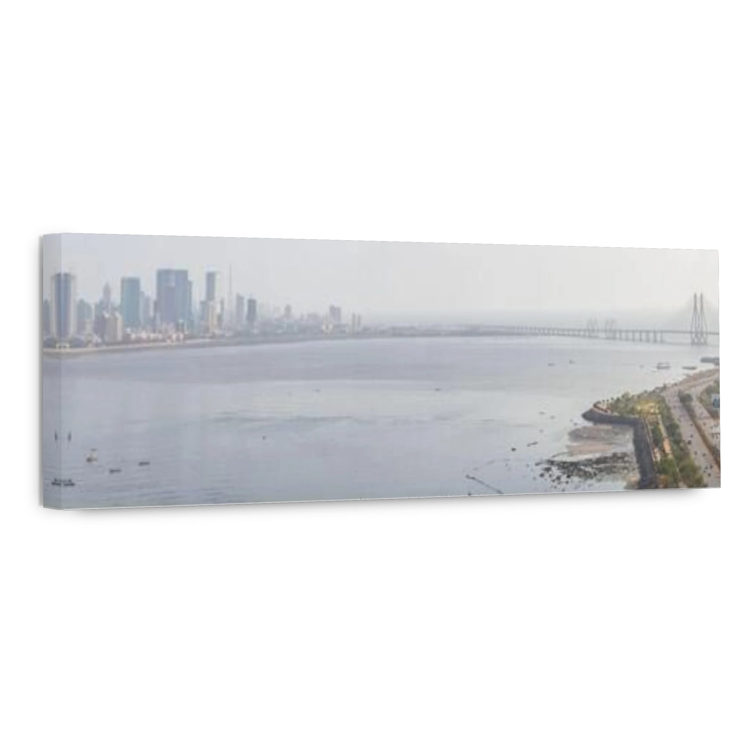 An aerial view of cityscape Mumbai surrounded by buildings and water