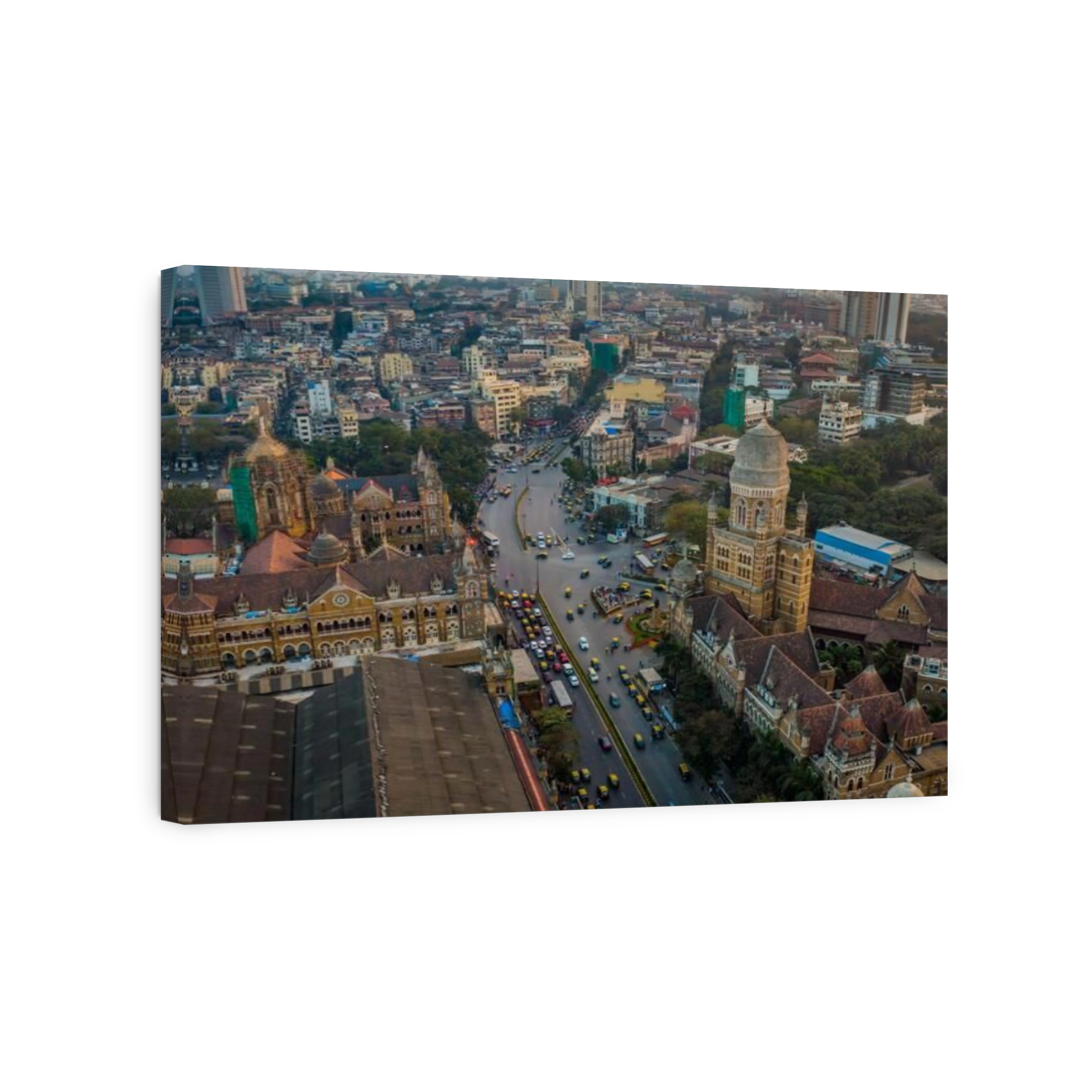 Mumbai train station, India, aerial drone view