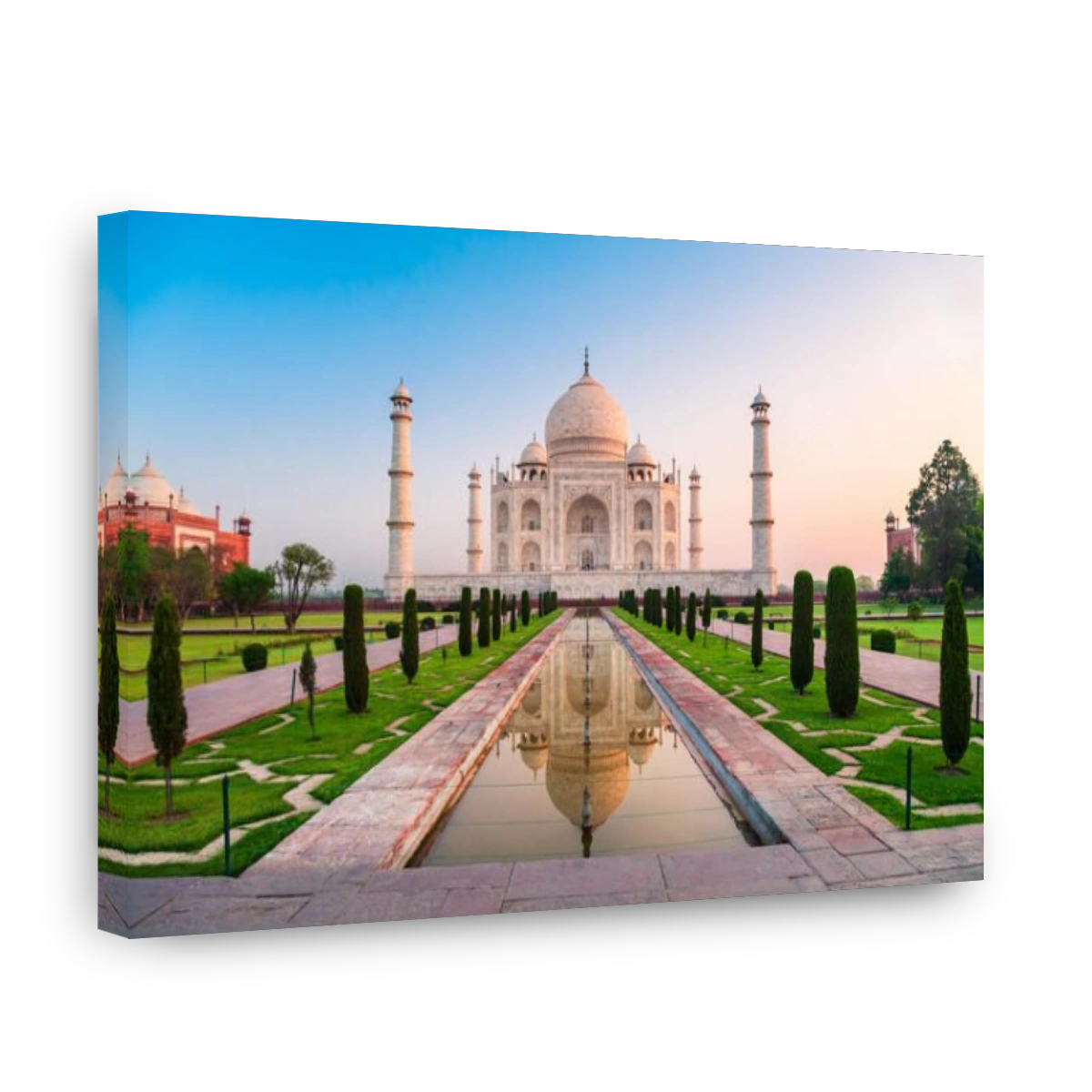 Taj Mahal is a white marble mausoleum on the bank of the Yamuna river in Agra city, Uttar Pradesh state, India