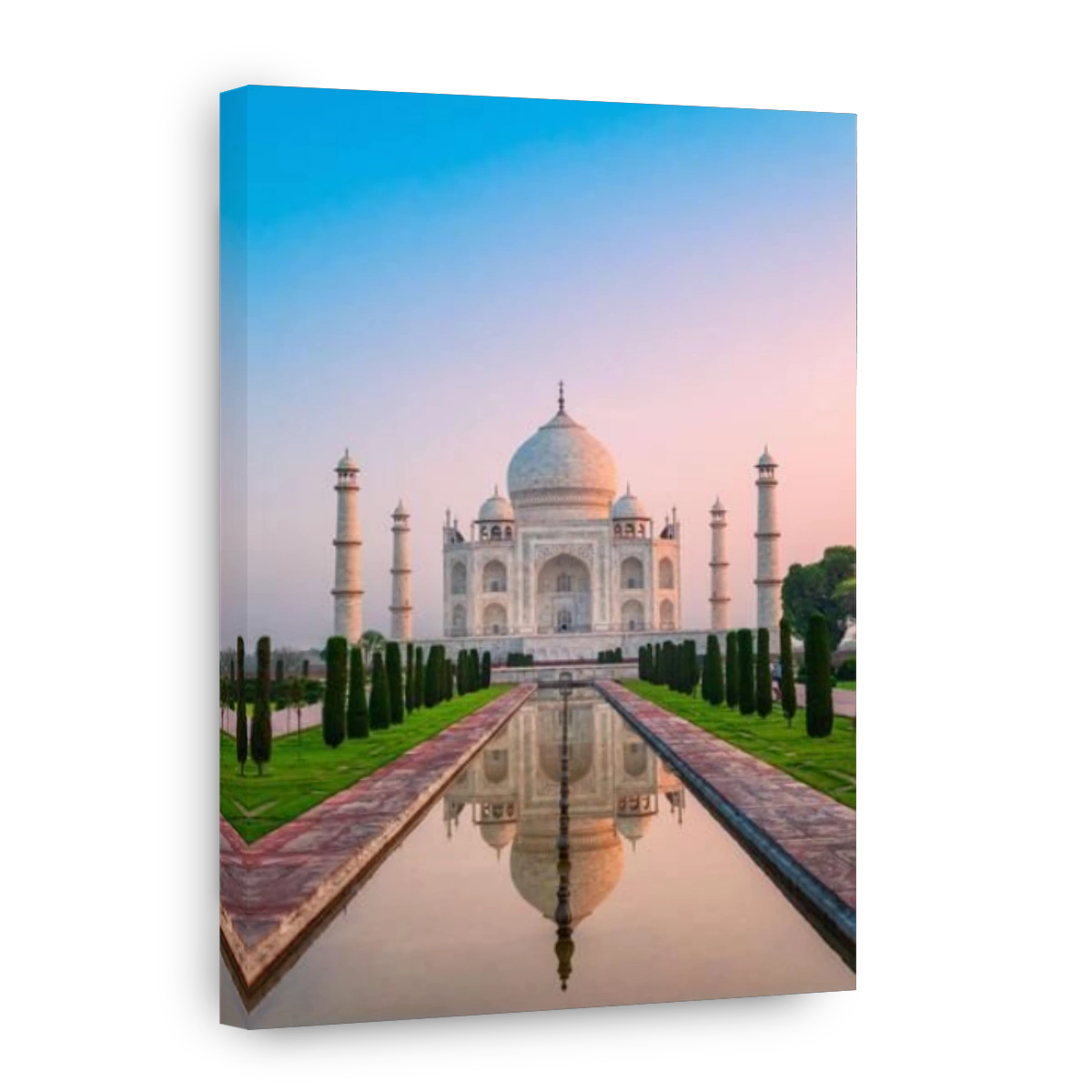 Taj Mahal is a white marble mausoleum on the bank of the Yamuna river in Agra city, Uttar Pradesh state, India