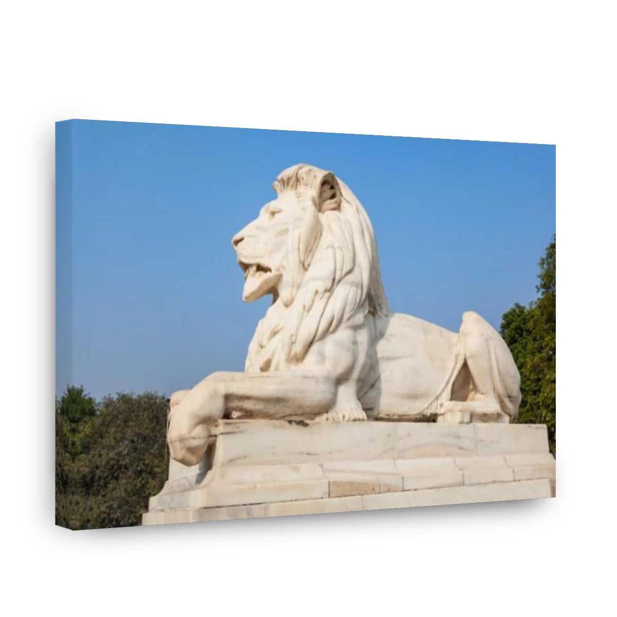 Stone lions at the Victoria Memorial Building. It is a large marble building, located in Kolkata, India.