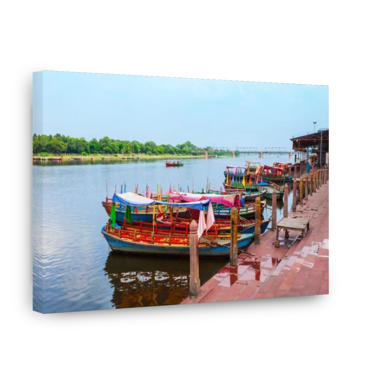 Boats at the Vishram Ghat of Yamuna river in Mathura city in India