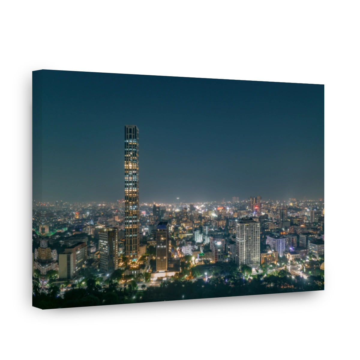 Aerial view of night cityscape of Kolkata, West Bengal, India