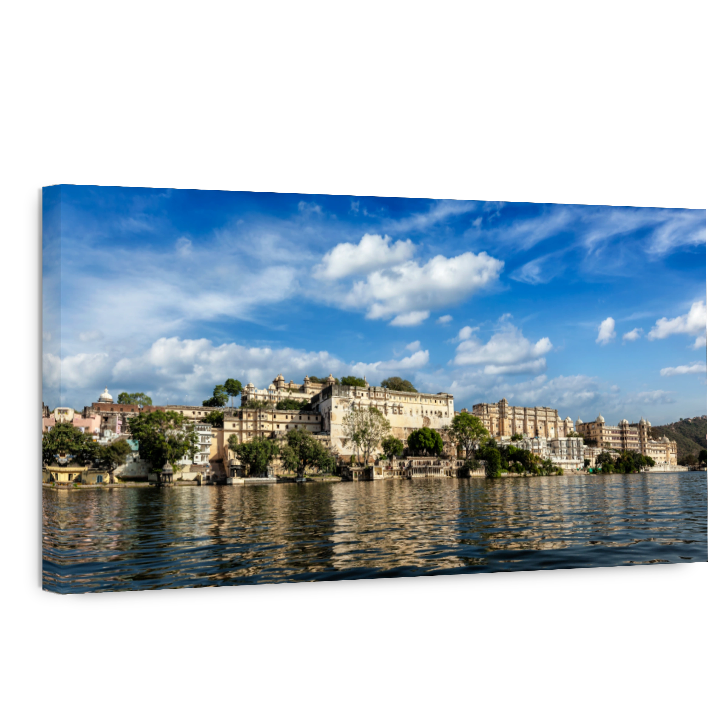 City Palace panorama from the lake. Udaipur, Rajasthan, India