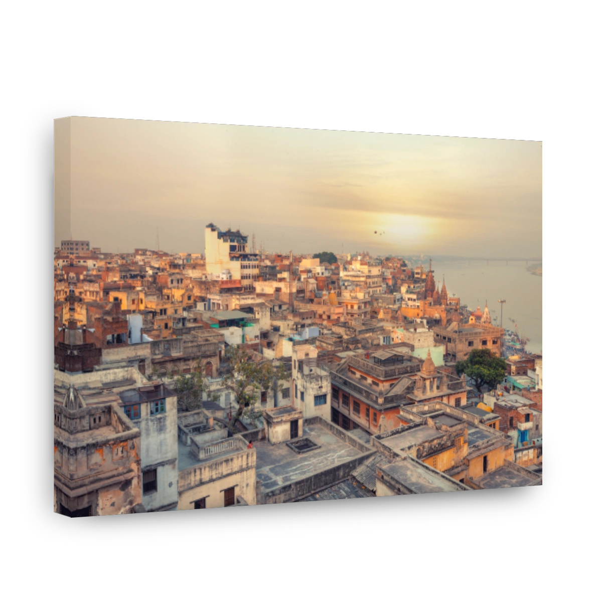 Sunset view over Varanasi during kite festival