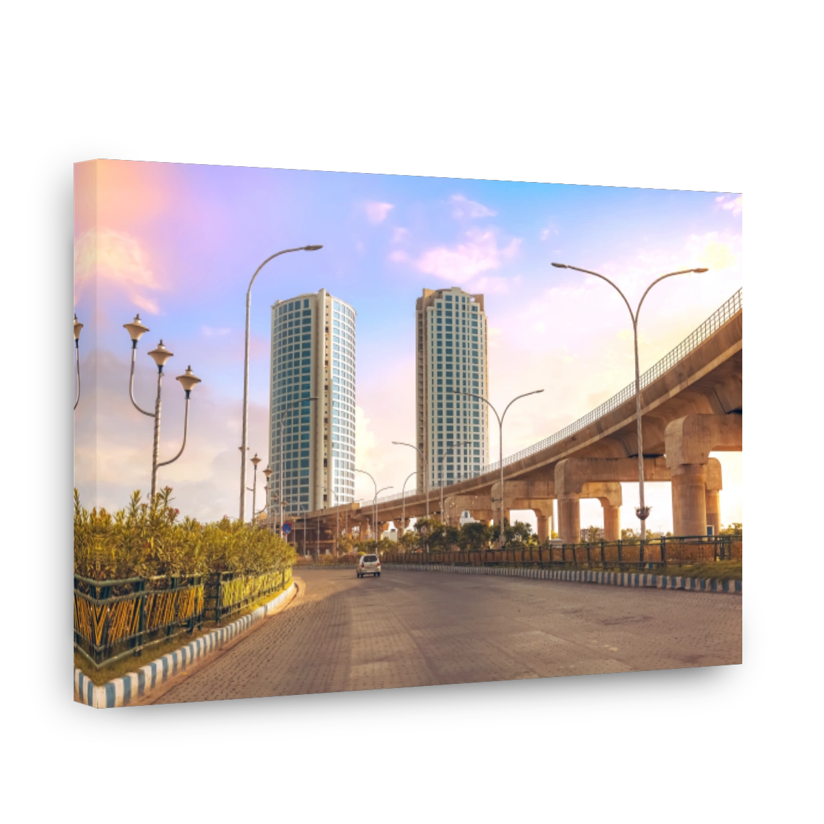 City over bridge with highway and tall skyscrapers at Rajarhat area of Kolkata India