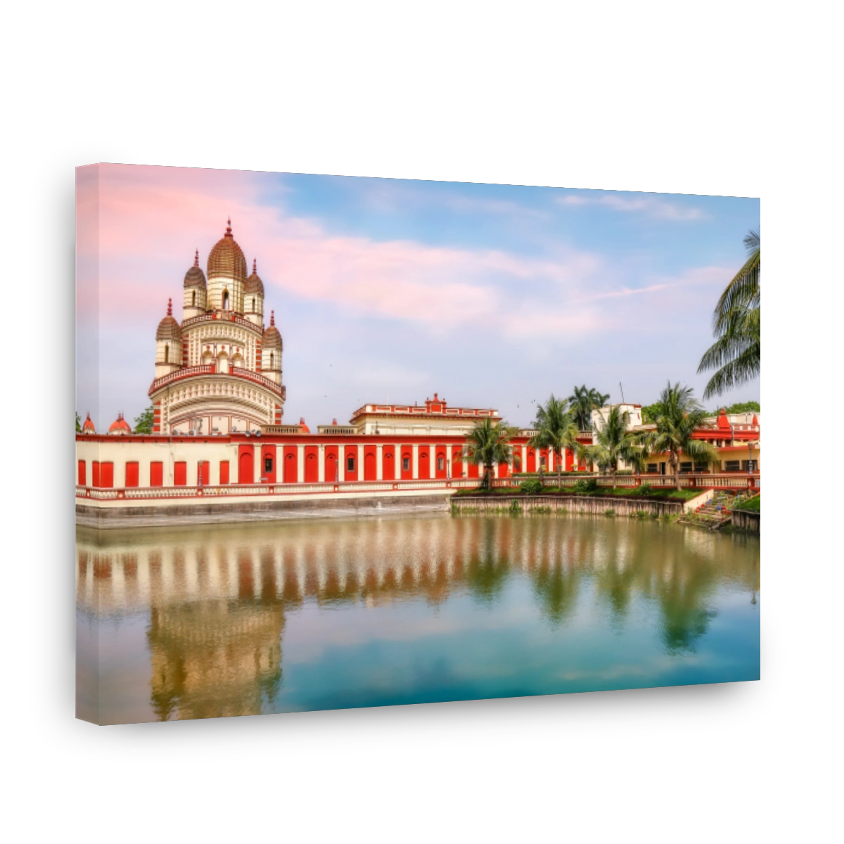 Historic Hindu temple of Goddess Kali at Kolkata Dakshineshwar with scenic landscape at sunset