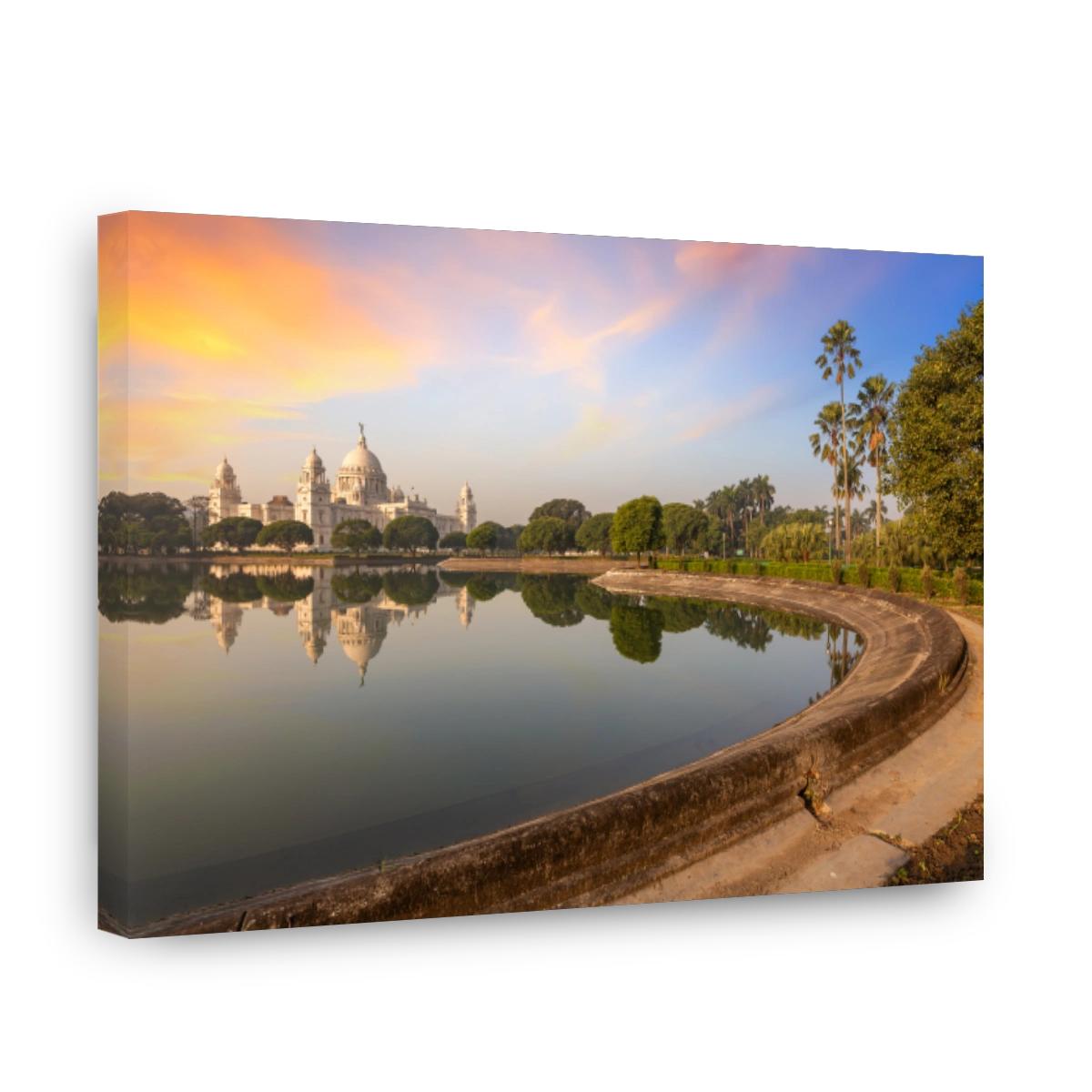 Victoria Memorial Kolkata with lake at sunrise