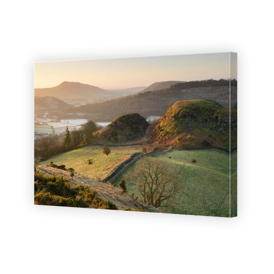 Countryside view from Hatterall Hill towards Skirrid Fawr in the Brecon Beacons, Wales.