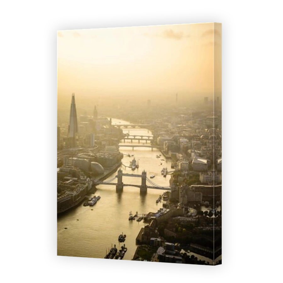 Aerial view of London cityscape and river, England