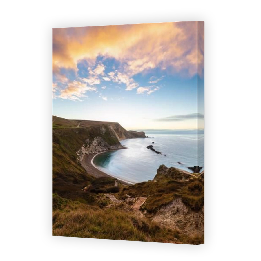 View of Lulworth Cove chalky formations near West Lulworth, on the Isle of Purbeck in Dorset, Jurassic Coast, southern England.
