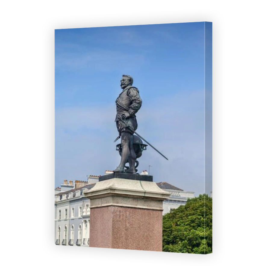 Statue of Sir Francis Drake by Joseph Boehm, placed on Plymouth Hoe in 1884.