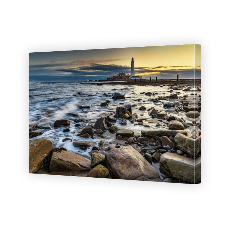 Sunrise at St. Mary's Lighthouse at Whitley Bay, North Tyneside, Uk. The Lighthouse is a grade II listed building