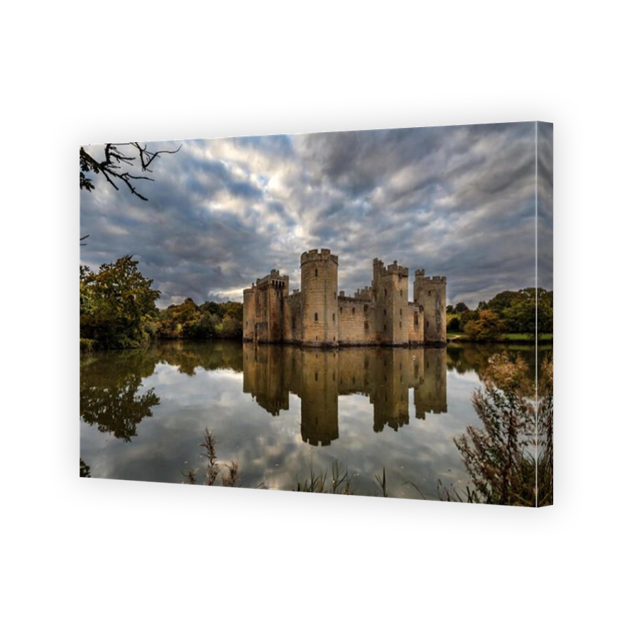 Bodiam Castle in Autumn. A 14th century moated castle in East Sussex, England at dusk.