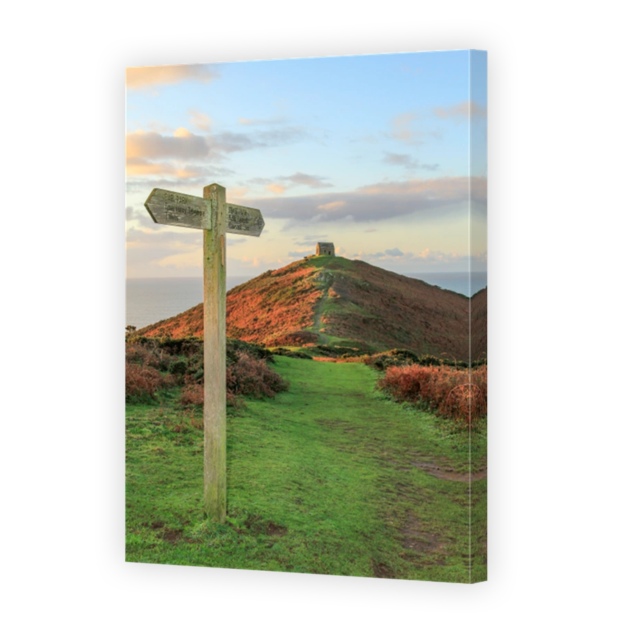 Footpath with Signage, leading to Ruined Chapel on the Rame Head Peninsula, South East Cornwall