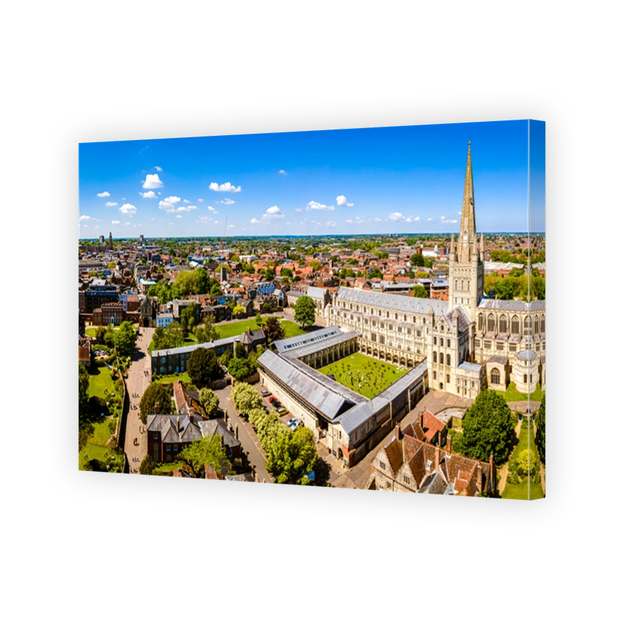 Aerial view of Norwich Cathedral located in Norwich, Norfolk