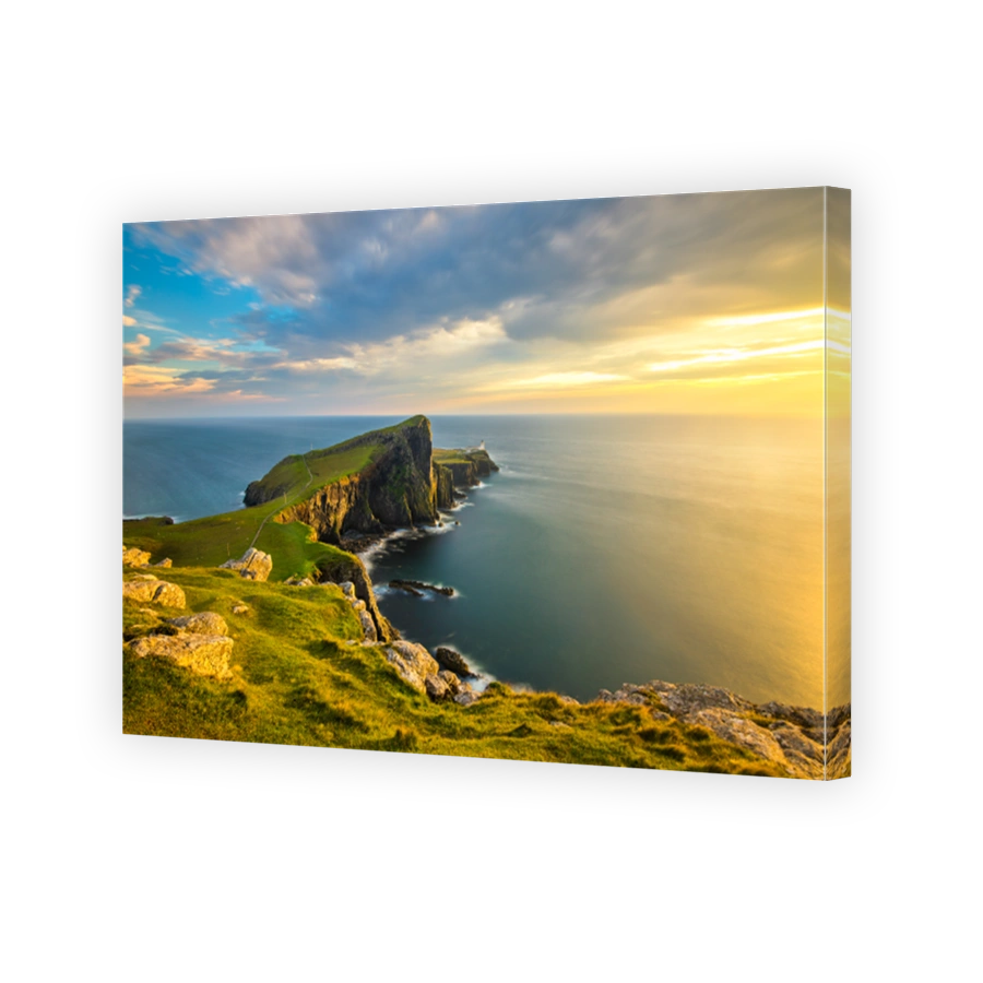 Neist Point Lighthouse At Sunset.