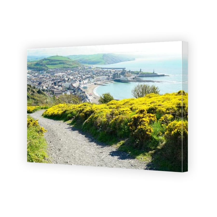 Aberystwyth town, Ceredigion, Mid Wales, viewed from the cliff where the Cliff Railway takes you. Image taken on the first of May 2023.