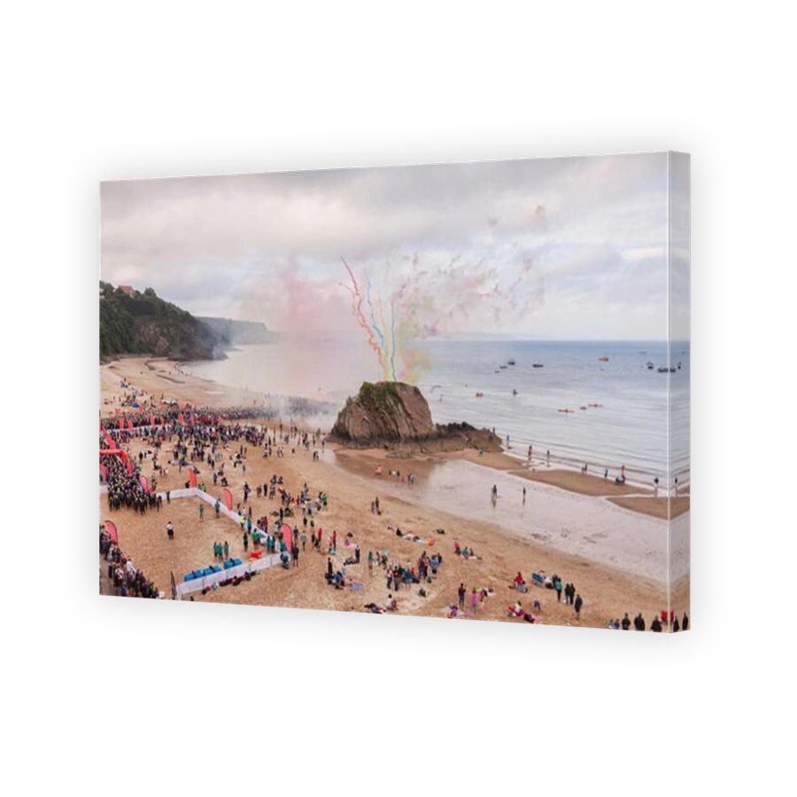 8 July 2016 - Fireworks mark the start of the Wales Long Course Weekend, as 2100 swimmers make their way through the pens...
