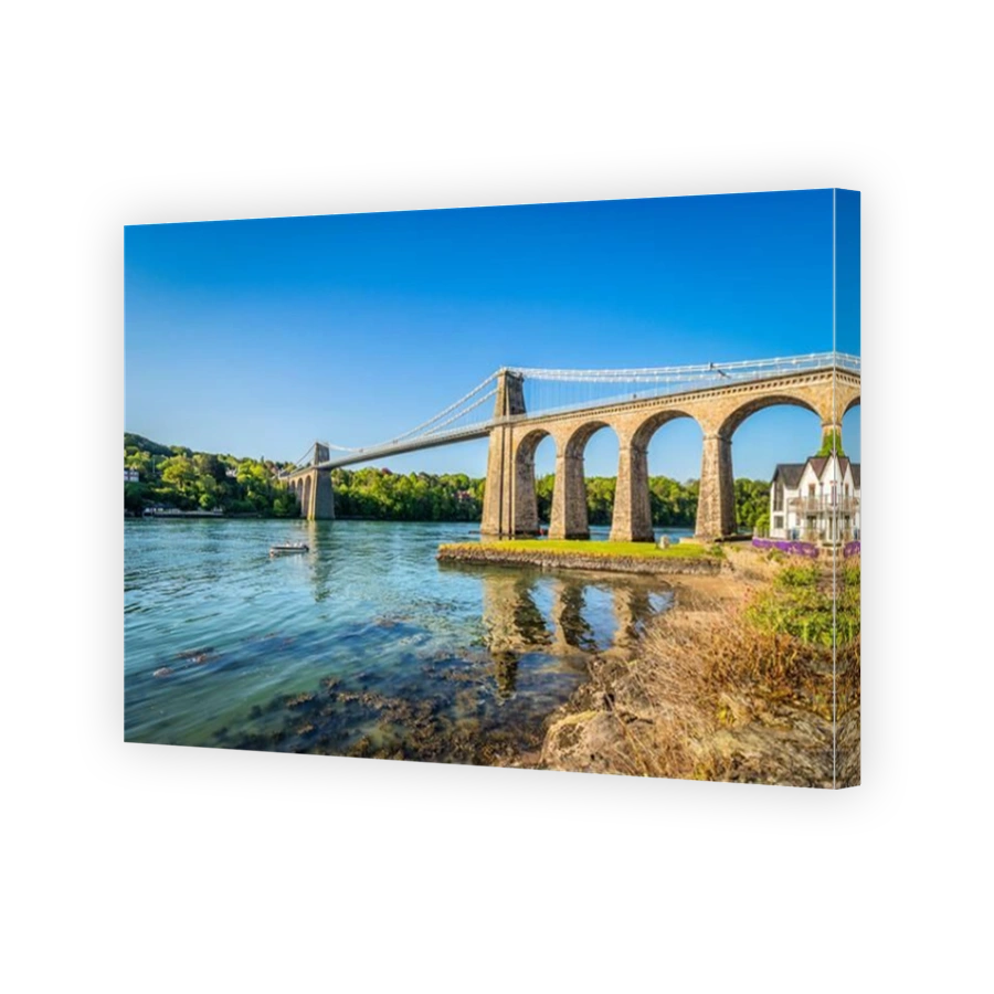 Telford's Menai Suspension Bridge from the mainland of Wales to Anglesey, opened in 1826.
