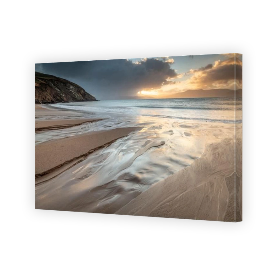 Channel leading to ocean at sunrise, Minard Beach, Dingle Peninsula, County Kerry, Munster, Republic of Ireland (Eire), Europe