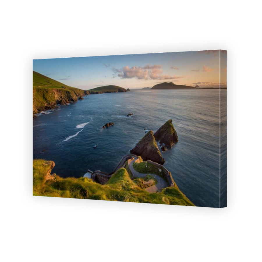 Sunset over windy road to Dunquin Harbor, Dunquin, County Kerry, Republic of Ireland